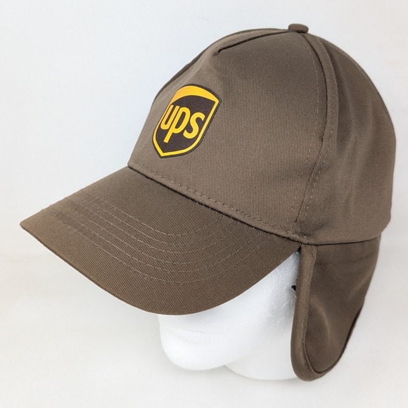 UPS United Parcel Service Winter Hat Ear Flap Faux Fur Men Baseball Cap Warm VTG